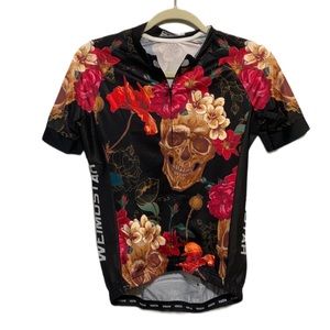 Weimostar Skull Rose Print Cycling Shirt